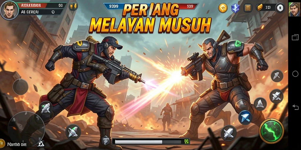 Screenshot gameplay <strong>9399</strong> menampilkan aksi tembak-menembak yang mendebarkan.