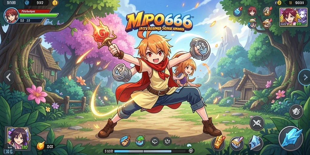 Tampilan gameplay MPO666 yang penuh warna dan karakter Anime.