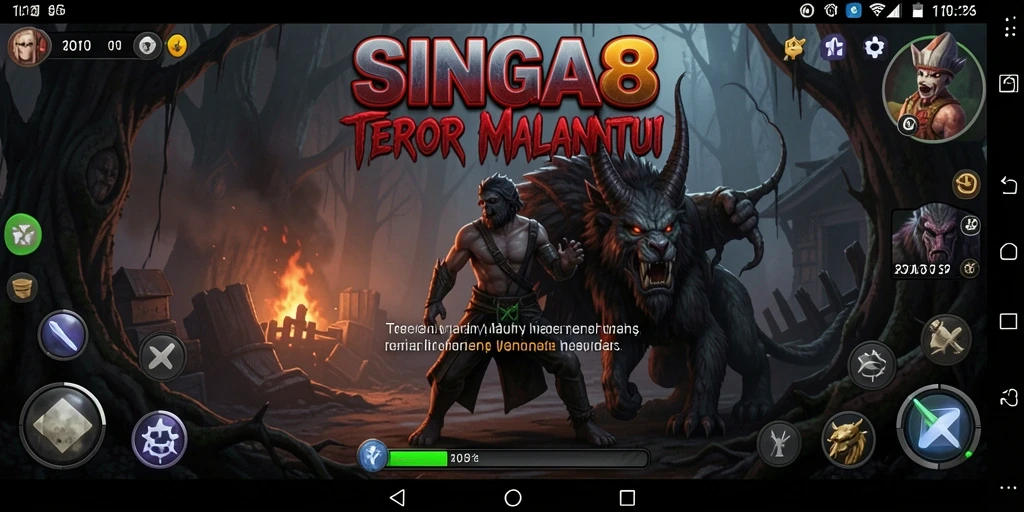 Tangkapan layar utama SINGA8 menampilkan suasana mencekam dalam gameplay.